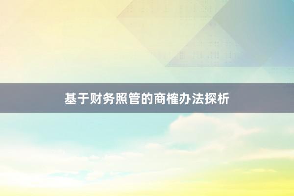 基于财务照管的商榷办法探析