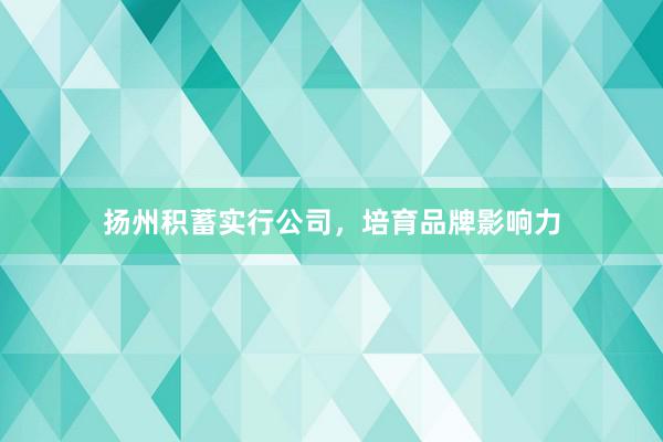 扬州积蓄实行公司，培育品牌影响力