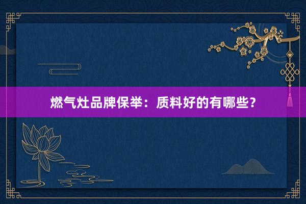 燃气灶品牌保举：质料好的有哪些？